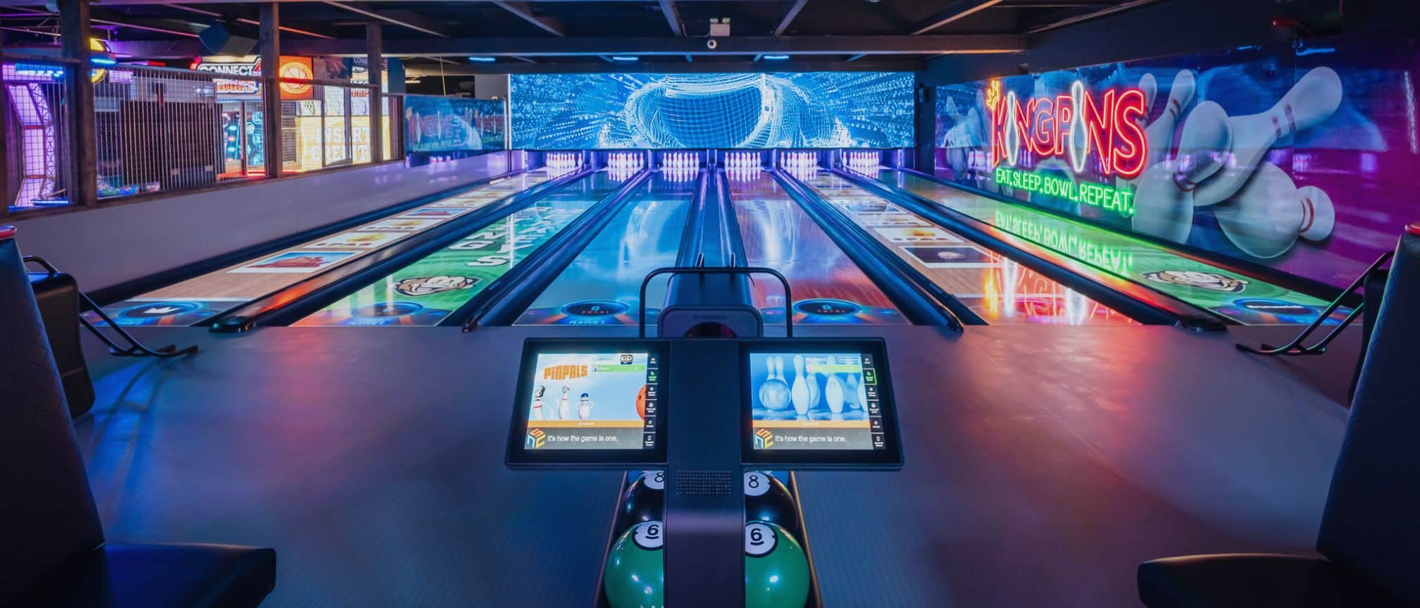 Bowling lanes & video wall at Kingpins Chelmsford